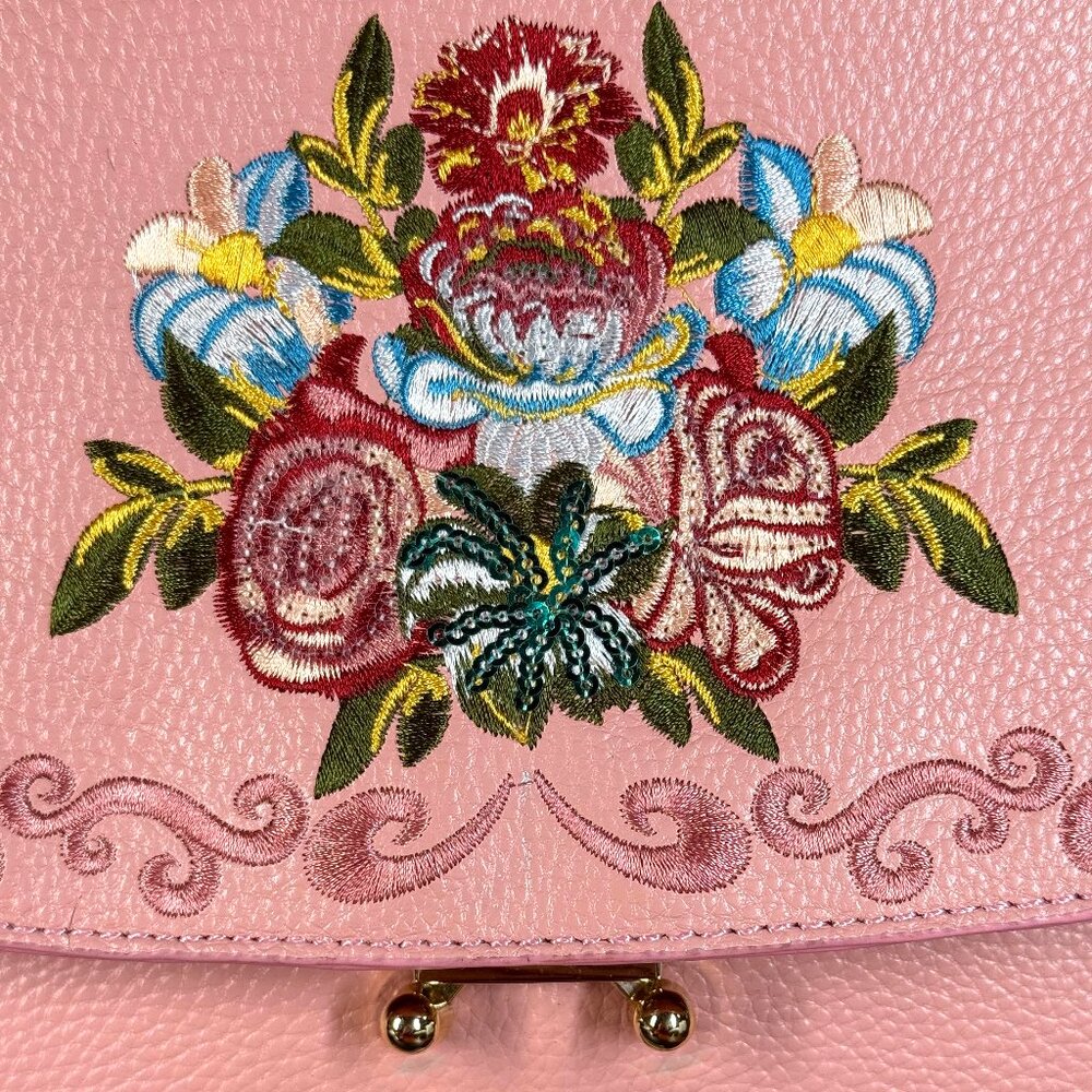 Sharif Legacy Leather Embroidered Shoulder Crossbody Saddle Bag - Sample Bag - Picture 3 of 15